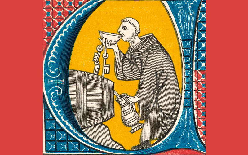 illustration of monk drinking beer-CREDIT-alamy-g3b247